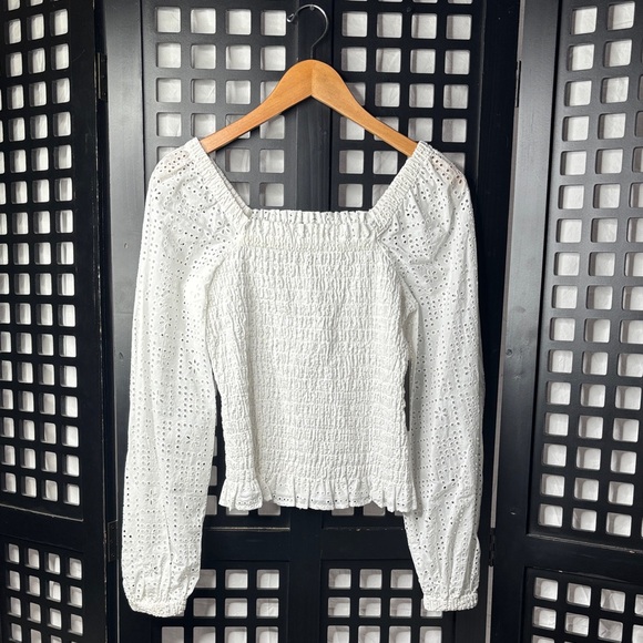 Nordstrom Tops - 🤍 Nordstrom White Eyelet Smocked Cotton Blouse Women’s Small NWT Lightweight 🤍